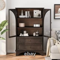 52.17H Glass Door Display Case Storage Cabinet with 2 Drawers and Adjustable