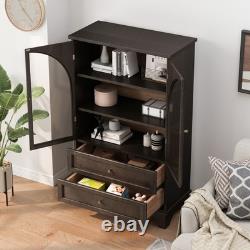 52.17H Glass Door Display Case Storage Cabinet with 2 Drawers and Adjustable