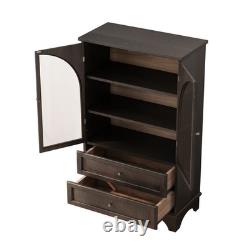 52.17H Glass Door Display Case Storage Cabinet with 2 Drawers and Adjustable