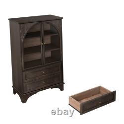 52.17H Glass Door Display Case Storage Cabinet with 2 Drawers and Adjustable