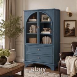 52.17H Glass Door Display Case Storage Cabinet with 2 Drawers and Adjustable Sh
