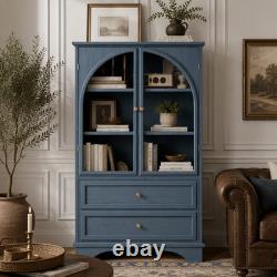 52.17H Glass Door Display Case Storage Cabinet with 2 Drawers and Adjustable Sh
