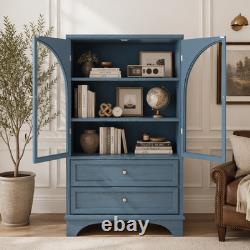 52.17H Glass Door Display Case Storage Cabinet with 2 Drawers and Adjustable Sh
