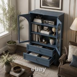 52.17H Glass Door Display Case Storage Cabinet with 2 Drawers and Adjustable Sh
