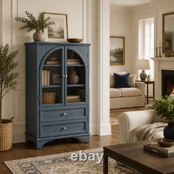 52.17H Glass Door Display Case Storage Cabinet with 2 Drawers and Adjustable Sh