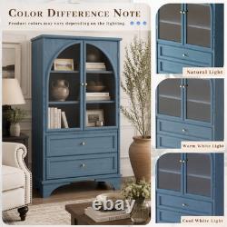 52.17H Glass Door Display Case Storage Cabinet with 2 Drawers and Adjustable Sh