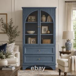 52.17H Glass Door Display Case Storage Cabinet with 2 Drawers and Adjustable Sh