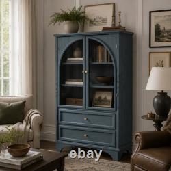 52.17H Glass Door Display Case Storage Cabinet with 2 Drawers and Adjustable Sh