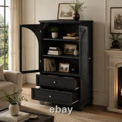 52.17H Glass Door Display Case Storage Cabinet with 2 Drawers and Adjustable Sh
