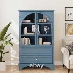 52.17 Glass Door Display Case Storage Cabinet with 2 Drawers & Adjustable Shelf