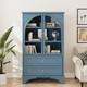 52.17 Glass Door Display Case Storage Cabinet With 2 Drawers & Adjustable Shelf