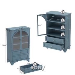 52.17 Glass Door Display Case Storage Cabinet with 2 Drawers & Adjustable Shelf