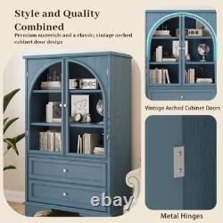 52.17 Glass Door Display Case Storage Cabinet with 2 Drawers & Adjustable Shelf