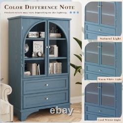 52.17 Glass Door Display Case Storage Cabinet with 2 Drawers & Adjustable Shelf