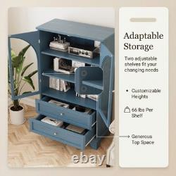 52.17 Glass Door Display Case Storage Cabinet with 2 Drawers & Adjustable Shelf