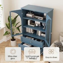 52.17 Glass Door Display Case Storage Cabinet with 2 Drawers & Adjustable Shelf