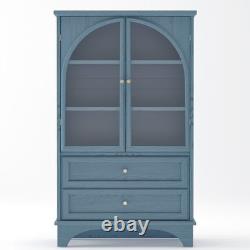 52.17 Glass Door Display Case Storage Cabinet with 2 Drawers & Adjustable Shelf