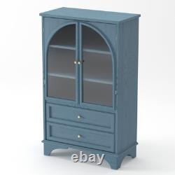 52.17 Glass Door Display Case Storage Cabinet with 2 Drawers & Adjustable Shelf