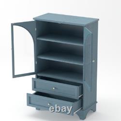 52.17 Glass Door Display Case Storage Cabinet with 2 Drawers & Adjustable Shelf