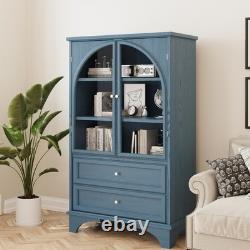 52.17 Glass Door Display Case Storage Cabinet with 2 Drawers & Adjustable Shelf