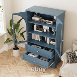 52.17 Glass Door Display Case Storage Cabinet with 2 Drawers & Adjustable Shelf