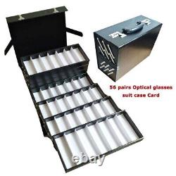 56Pcs Eyeglasses Display Case PU Leather Foldable Eyewear Storage Box Suitcase