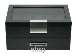 5 10 20 Wrist Watch Black Oak Wood Leather Storage Display Box Case Chest Drawer