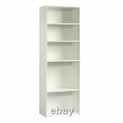 5-Shelf Bookcase Adjustable Contemporary Office Library Display Storage White