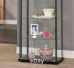 5 Shelf Glass Shelves Curio Cabinet Display Case Showcase Storage Black Art Wood