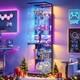 5-tier Corner Display Case With Glass Doors & Rgb Lights For Gaming Room, White