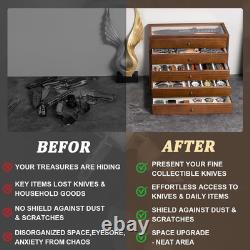 5-Tier Large Knife Display Case & Organizer, Wooden Pocket Knife Storage Box wit