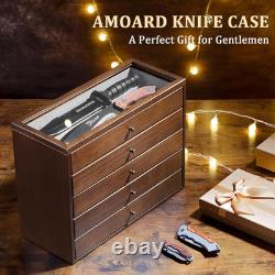 5-Tier Large Knife Display Case & Organizer, Wooden Pocket Knife Storage Box wit