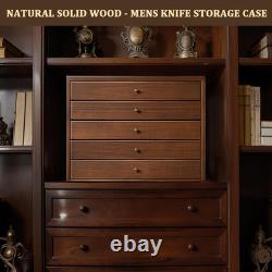 5-Tier Large Knife Display Case & Organizer, Wooden Pocket Knife Storage Box wit
