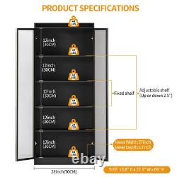 65 Tall Bookcase with LED Light 5-Tier Display Case with Adjustable Dividers