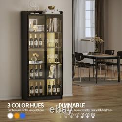 65 Tall Bookcase with LED Light 5-Tier Display Case with Adjustable Dividers