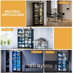 65 Tall Bookcase with LED Light 5-Tier Display Case with Adjustable Dividers