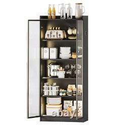 65 Tall Bookcase with LED Light 5-Tier Display Case with Adjustable Dividers