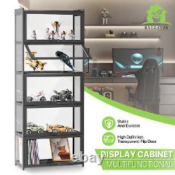 67.5 Acrylic Display Case Showcase Figure Bookshelf Black &Flip up Door, 5 Tiers