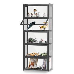 67.5 Acrylic Display Case Showcase Figure Bookshelf Black &Flip up Door, 5 Tiers