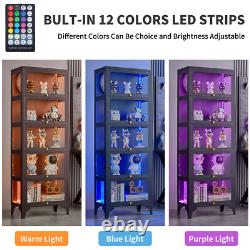 67 Curio Display Cabinet with20 Color Lights Adjustable 5-Tier Glass Display Case