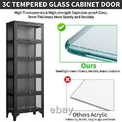 67 Curio Display Cabinet with20 Color Lights Adjustable 5-Tier Glass Display Case