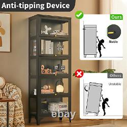 67 Curio Display Cabinet with20 Color Lights Adjustable 5-Tier Glass Display Case