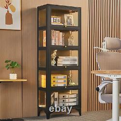 67 Curio Display Cabinet with20 Color Lights Adjustable 5-Tier Glass Display Case