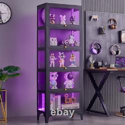 67 Curio Display Cabinet with20 Color Lights Adjustable 5-Tier Glass Display Case