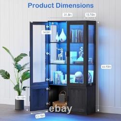 67 Display Cabinet with Acrylic Doors, LED Curio Bookcase Trophy Case Storage