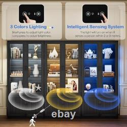 67 Display Cabinet with Acrylic Doors, LED Curio Bookcase Trophy Case Storage