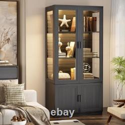 67 Display Cabinet with Acrylic Doors, LED Curio Bookcase Trophy Case Storage