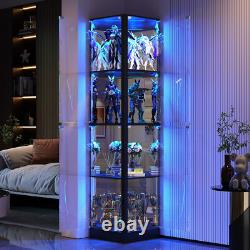 68 Display Cabinet with Glass Doors, 4-Tier Corner Curio Cases with LED Light