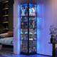 68 Display Cabinet With Glass Doors, 4-tier Corner Curio Cases With Led Light