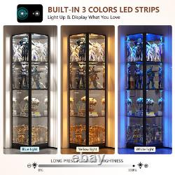 68 Display Cabinet with Glass Doors, 4-Tier Corner Curio Cases with LED Light